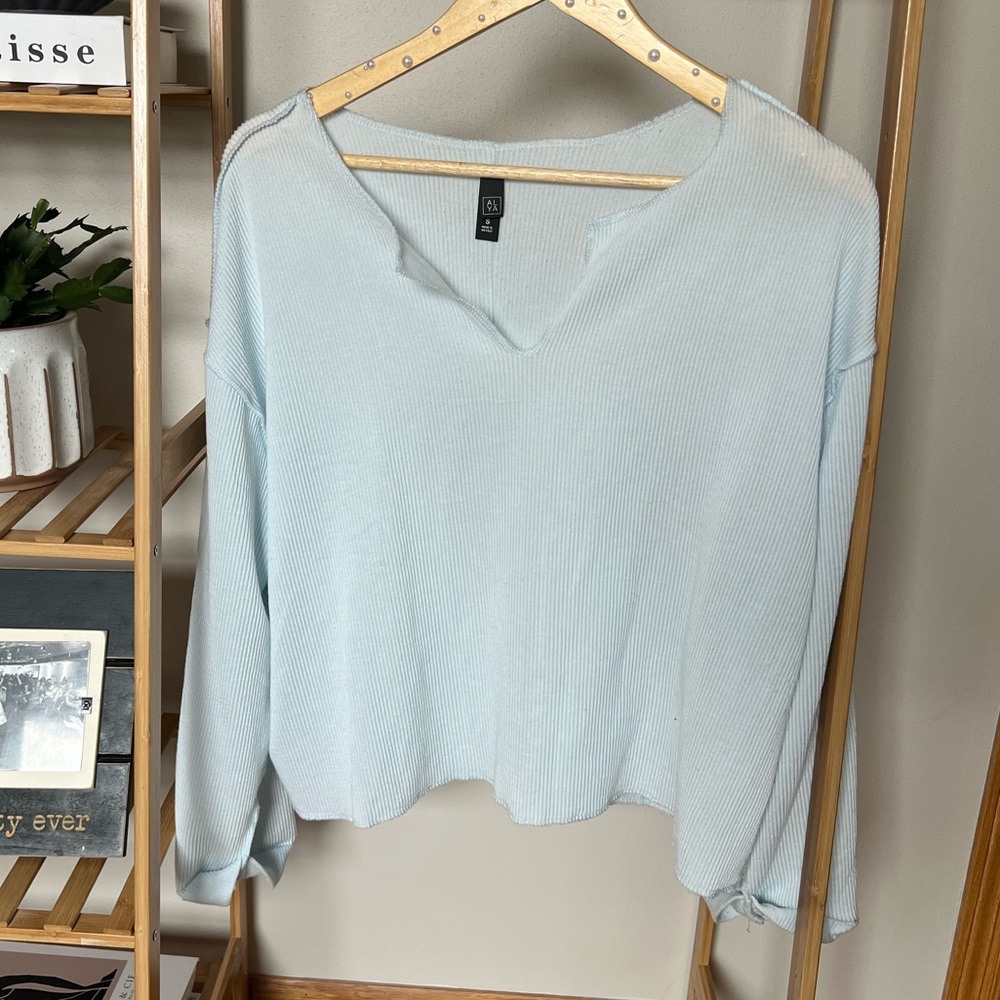 Ice Blue Ribbed Cozy Top
